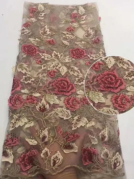 

African Tulle Lace Fabric Rose shape Embroidered Nigerian Laces top sale High Quality Guipure French Lace Fabric For Women Dress