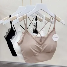 Sujetador de algodón para mujer, ropa interior Sexy de encaje, Sujetador deportivo para correr, Push Up, gimnasio, Fitness, traje de Yoga, Top corto sin costuras