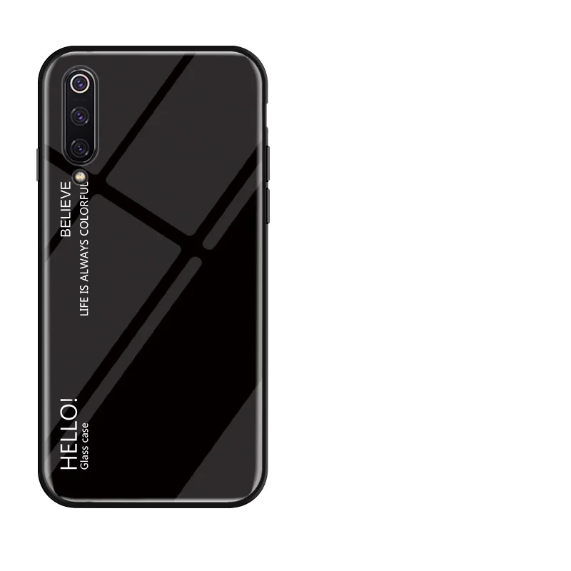 Модный градиентный стеклянный чехол для телефона для Xiaomi Mi 9 SE 9SE Lite полный защитный бампер для Xiaomi Mi 9 Pro 5G чехол для телефона - Цвет: Черный