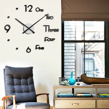 

2020 Free Shipping DIY Large Wall Clock Modern Design 3D Clock Silent Home Decor Adhesive Wall Sticker Acrylic Quartz Horloge