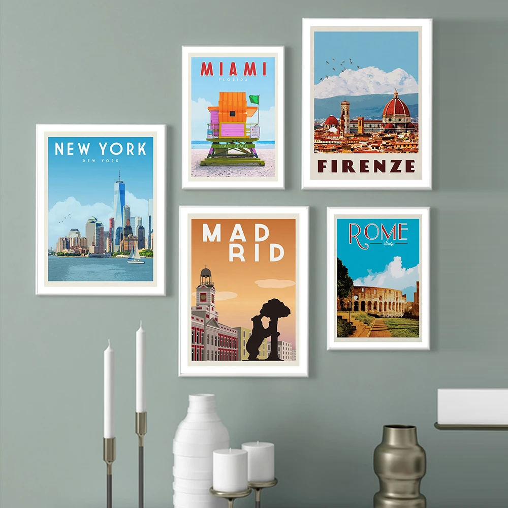 Нью-Йорк Рим Майами Мадрид город путешествия Настенная картина современный
