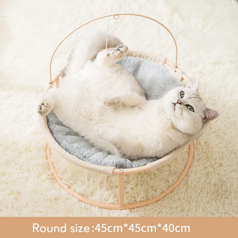 Cat Bed Pet Hammock Rocking Chair Rolling Cradle Swing Toy for Small Cat Baby Cat Kitten Easy Assemble - Color: Beige