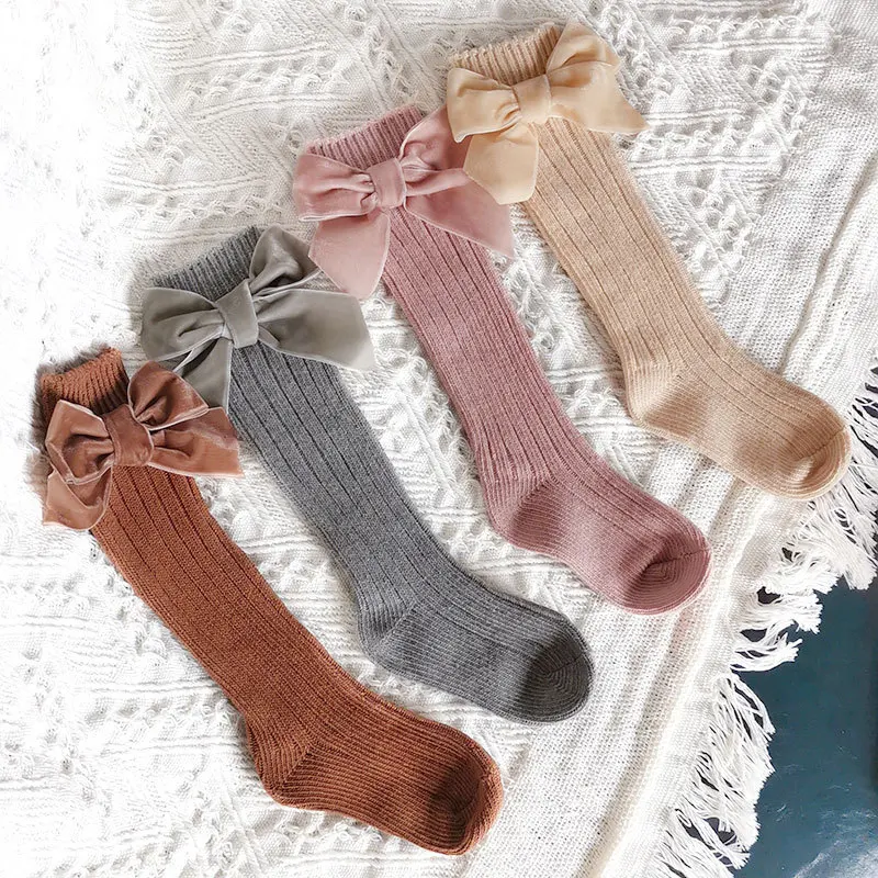Cotton Socks Winter Baby Knee High Socks Kids Big Bow Christmas Woolen Leg Warmers Girls 0-5Years