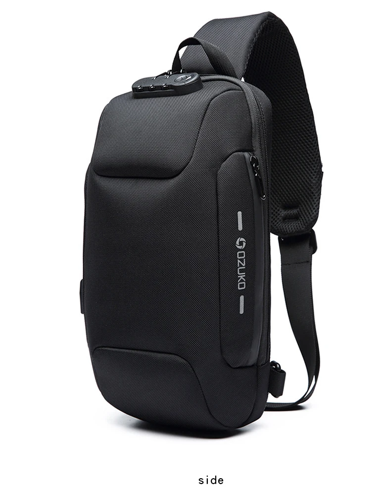 ozuko Oxford Cloth Chest Bag USB Casual Waterproof Shoulder Bag W/3-Digit Lock 