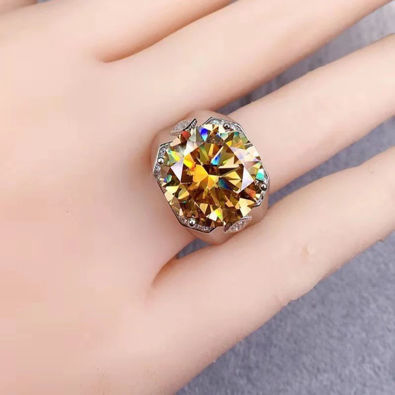 Neue Herrschsüchtige männer Moissan Diamant Ring Glück Gelb Edle Gelb Diamant Hearts & Arrows Cut 10 Karat Schmuck Zubehör – Detail 6
