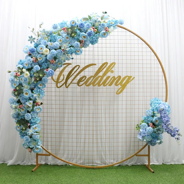 2 pcs blue Белые кованые кольца арки большие вечерние украшения на день рождения свадьбу фон искусственный цветок стенд открытый газон Свадебная полка - Цвет: 2 pcs blue