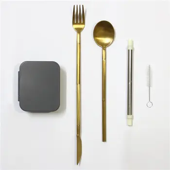 

Pocket-Sized Reusable Cutlery Set For On-The-Go Collapsible Detachable Stainless Steel Fork Spoon Straw Brush Kit JS22