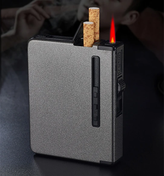 

Butane Lighter Smoking Accessories Portable Metal Cigarette Case 12pcs Alloy Cigarettes Case Automatic Windproof Creative Fuel