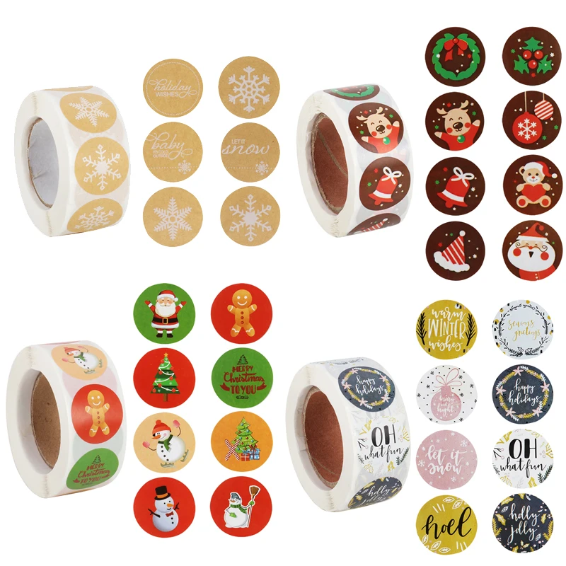 500pcs/roll Merry Christmas paper stickers gift box Sealing Sticker label xmas navidad Noel 2020 Christmas decorations for home