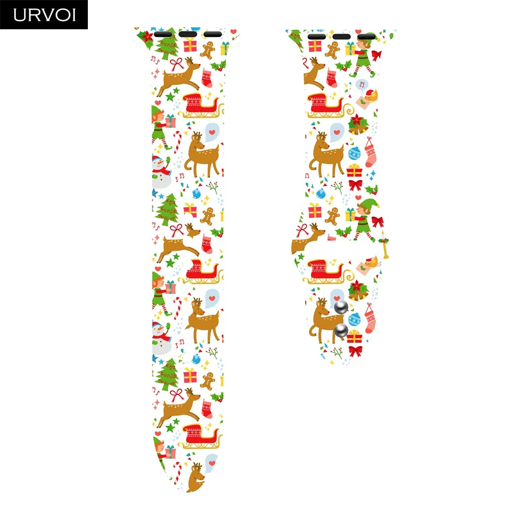Gift W Подарочный ремешок URVOI для Apple Watch series 5, 4, 3, 2, 1, силиконовый ремешок с принтом на Рождество и год для iWatch, рождественские наручные часы 38, 40, 44 мм - Цвет ремешка: Gift W