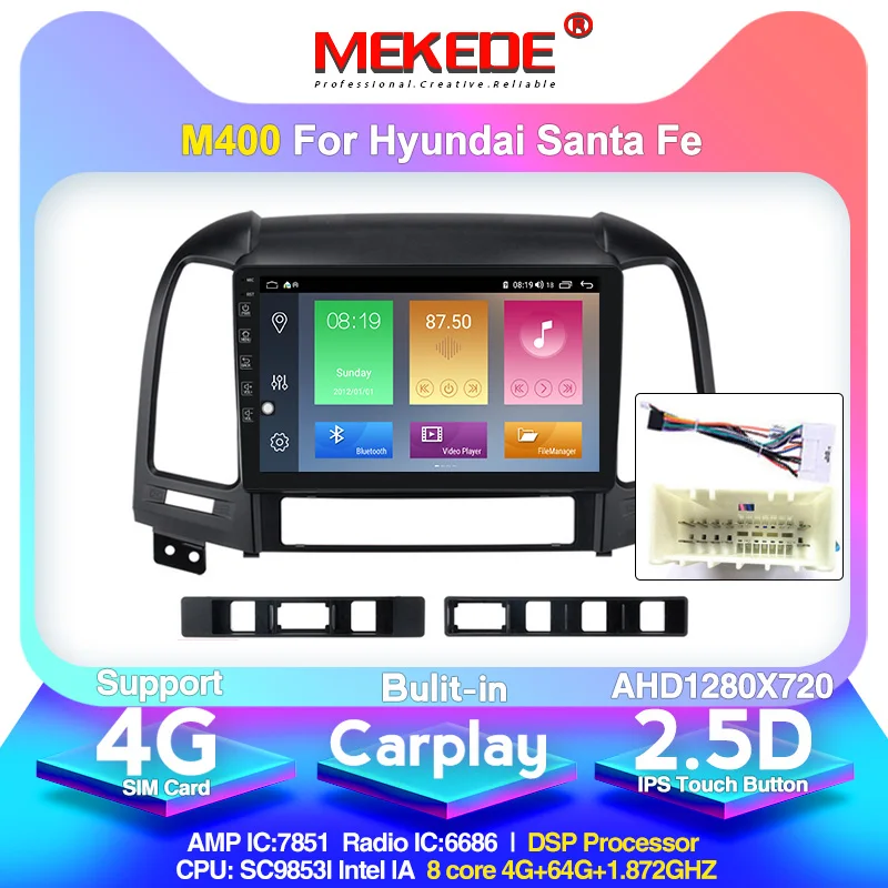 Автомобильный радио мультимедиа 2 din android 10 видео плеер навигация gps для hyundai Santa Fe 2 2006-2012 4+ 64G 2.5D ips DSP 4G lte - Цвет: 64G model