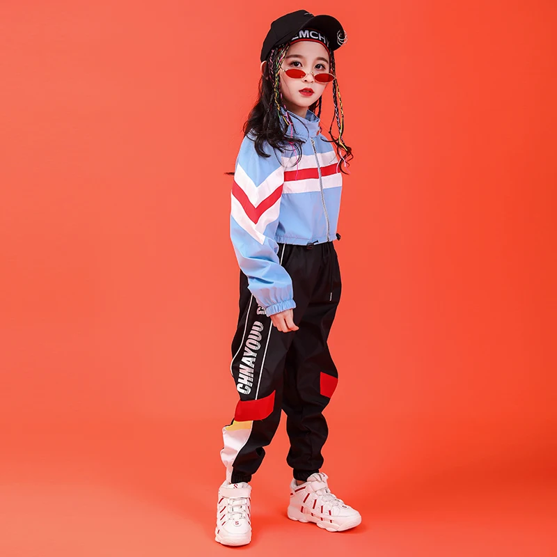 Kid Hip Hop Clothing Stand Collar Jacket Coat Top Running Casual Pants for Girls Boy Jazz Dance Costume Set Dancing Clothes Wear (2)
