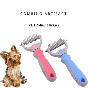 

New Stainless Steel Two-sided Pet Cat Dog Comb Open Knot Rake Knife Brush hair remover for Dogs Pet Grooming Brush