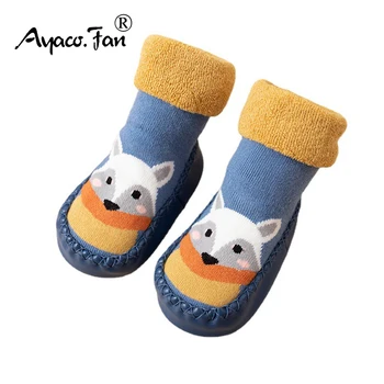 Toddler Indoor Sock Shoes Newborn Prewalker Kids Winter Thick Terry Cotton Baby Girl Sock Rubber Sole Infant Cartoon Funny Sock 1