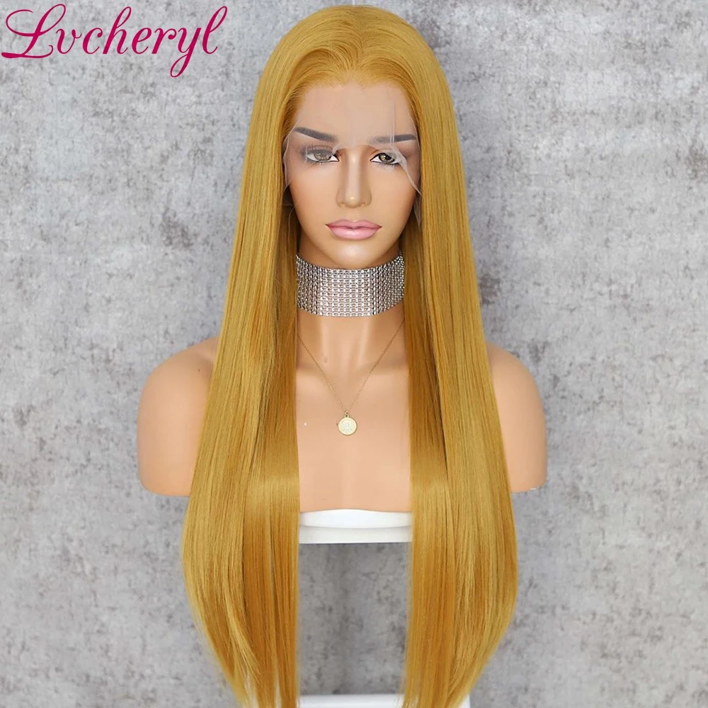 Lvcheryl 13x6 кружева светло-желтый цвет часть Futura волокна волос парики термостойкие волосы Синтетические Кружева передние парики для женщин