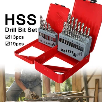 

13pcs/19pcs Twist Drill Hss Set With Wood Hole Drill Case For Industury Use Wooden Metal Hole Punching Tools