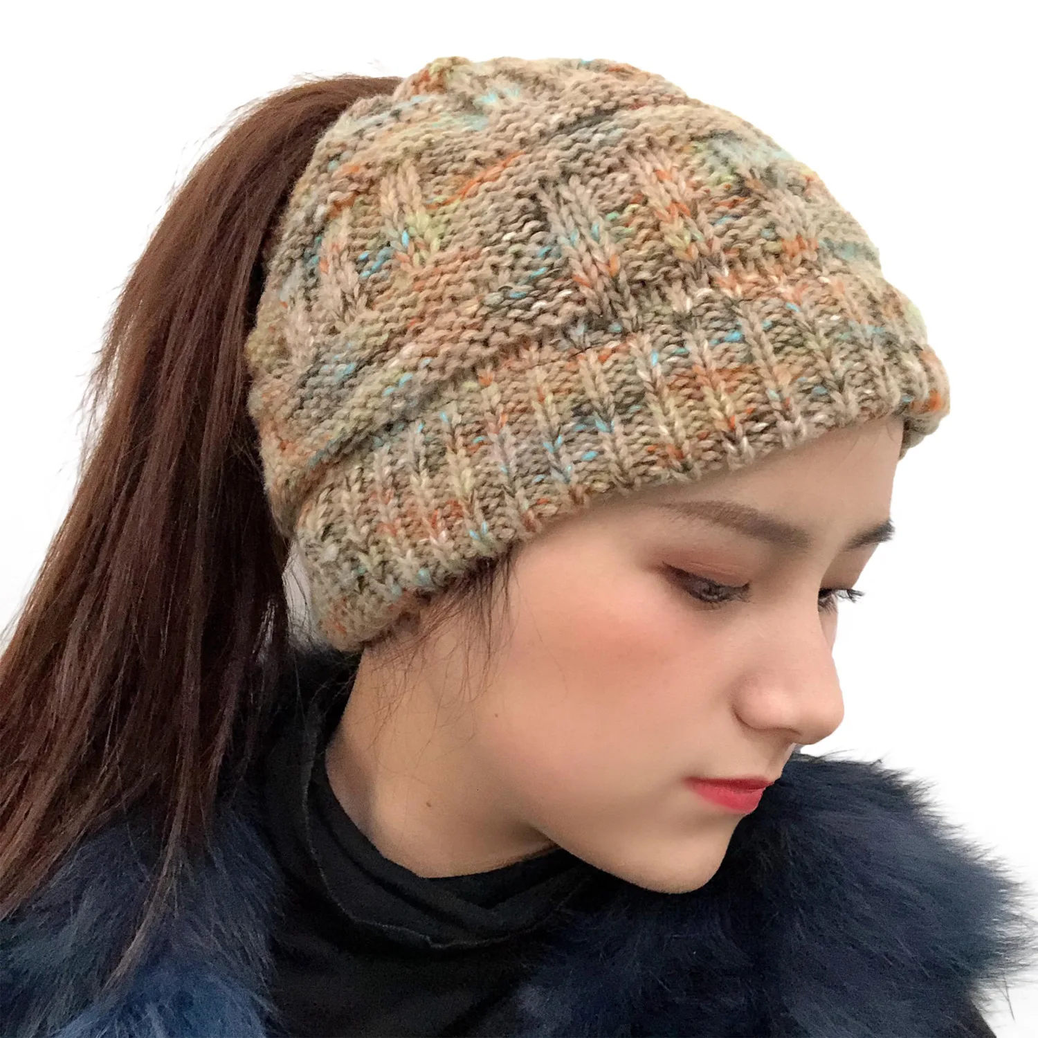 Грязная шапка Beanie Tail мягкая зимняя вязаная эластичная шапочка многоцветная