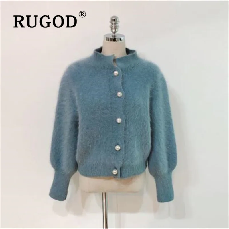Свитер женский RUGOD, элегантный норковый кашемировый кардиган, женская мода, жемчужные пуговицы, водолазка, длинный рукав, вязаный свитер, толстый кардиган для женщин кофта женская