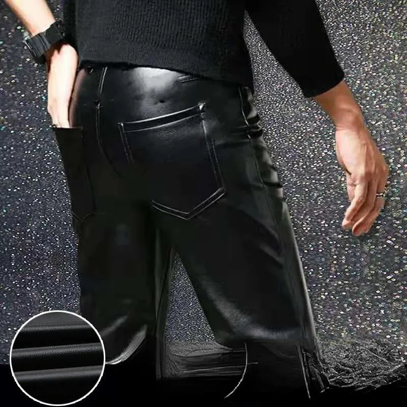 Men's Leather Pants Slim Fit PU Leather 