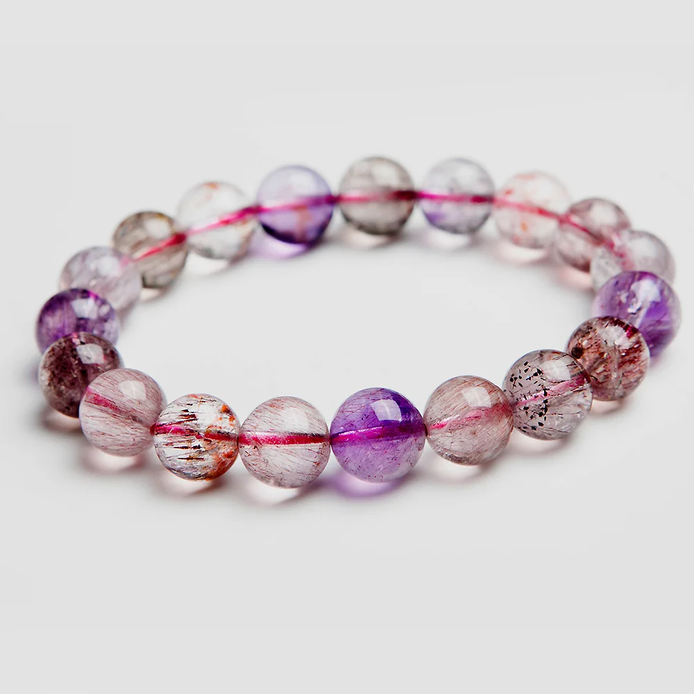 

100% Natural Super Seven 7 Colorful Rutilated Quartz Crystal Round Beads Bracelet 10mm Women Men Jewelry AAAAA