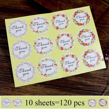 

10Sheets=120Pcs Handmade Flower Paper Stickers Thank you Adhesive Stickers Sealing Label Stickers For Gifts Girls Craft Stickers