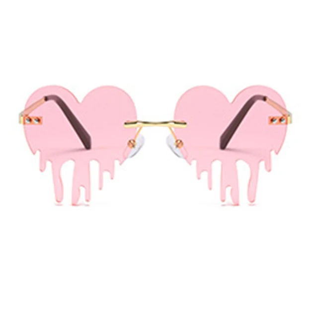 Fashion Colorful Heart Sunglasses Women Men Funny Party Sun Glasses Female Big Metal Rimless Shades Eyewear Driver Goggles Pink