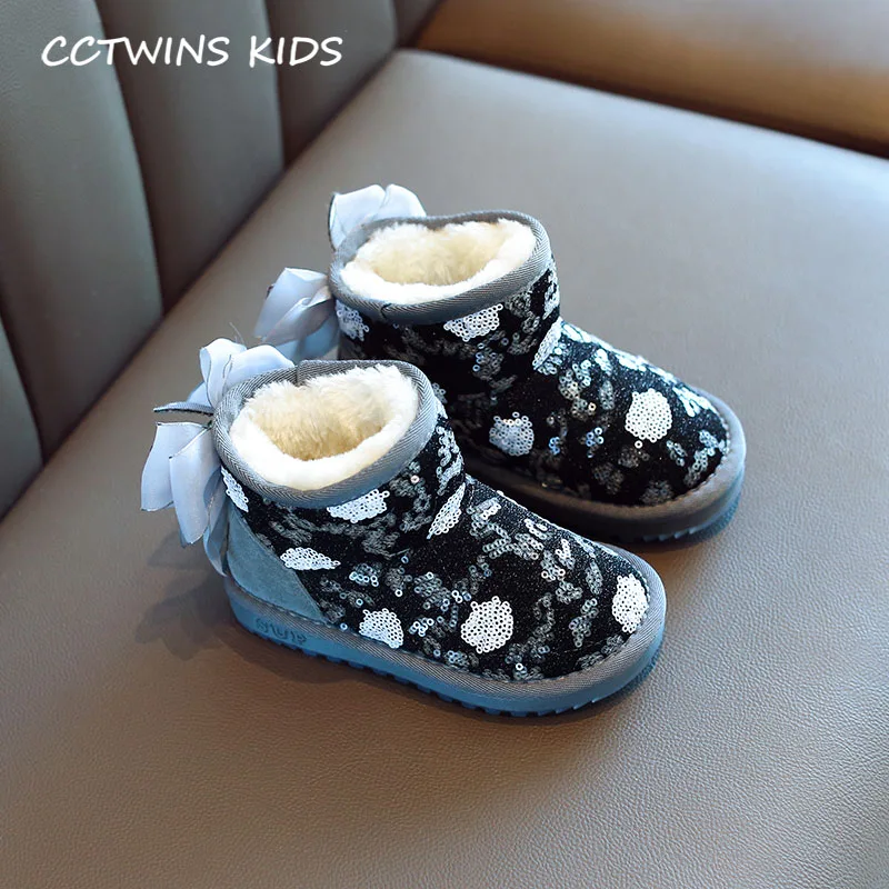 CCTWINS/детская обувь; коллекция года; зимняя теплая обувь с бабочками для маленьких девочек; Детские модные зимние ботинки; ботинки с блестками для малышей; SNB103 - Цвет: Gray
