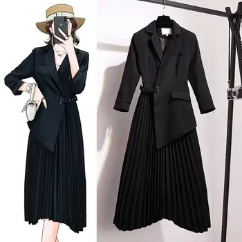 

2020 Fashion Spring Autumn Women Blazer Dress Suits Patchwork Long Sleeve Turn-down Collar Suit Dress Formal Party Dresses T355