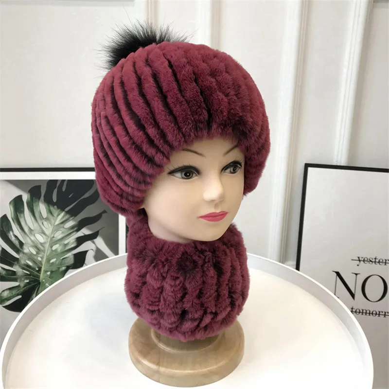 rose Red Модная новая популярная меховая шапка из меха кролика Рекс, женские меховые шапки из русского меха, меховая шапка разных цветов на выбор - Цвет: rose Red
