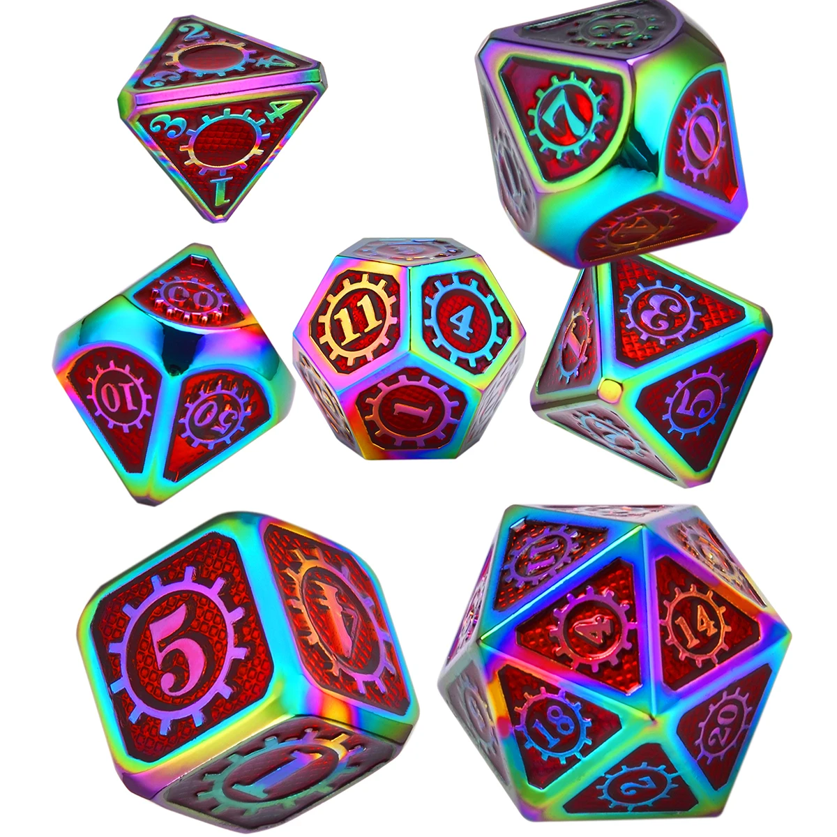 

Amiven Gear Metal Polyhedral Dice Set for Tabletop Games DND D4 D6 D8 D10 D% D12 D20 Math Games