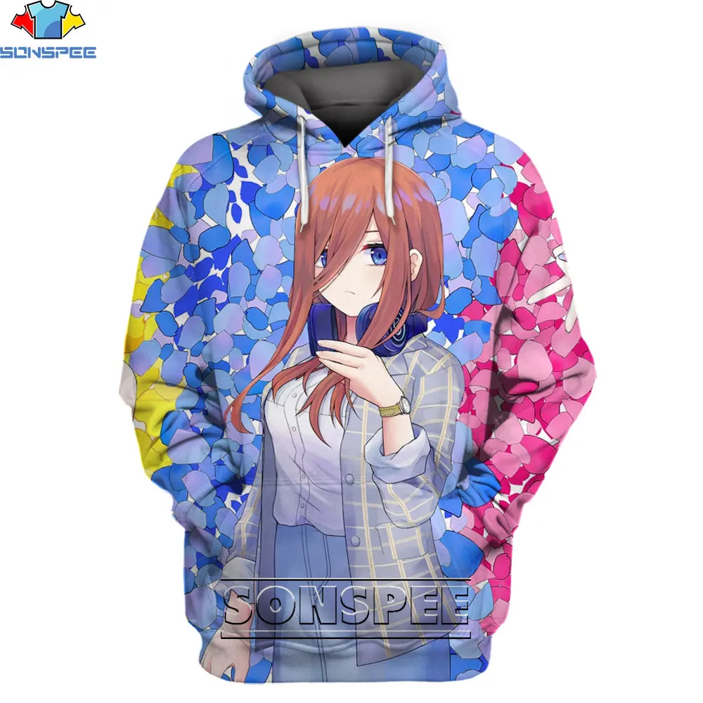 

SONSPEE 3D Kawaii Nakano Miku Anime Hoodie The Quintessential Quintuplets Print Cartoon Otaku Men's Casual Pullover Women's Top