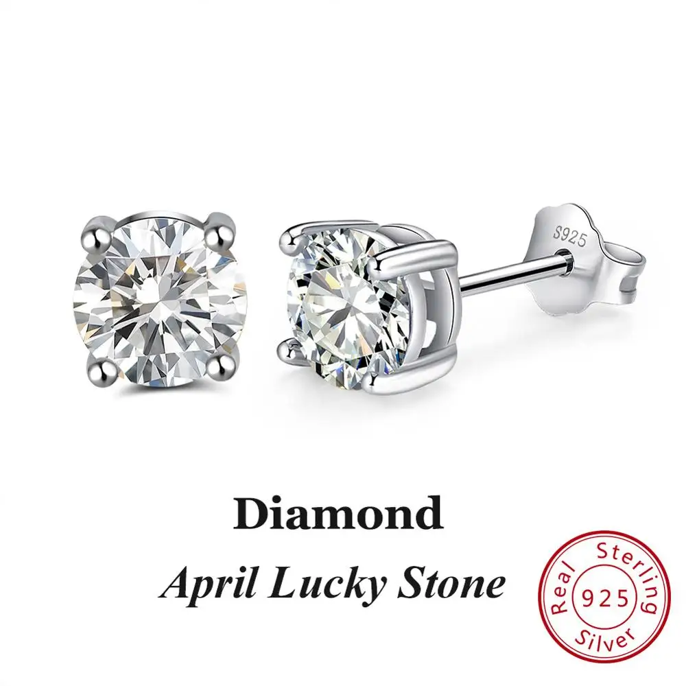 Apr-Diamond Effie queen 925 пробы серебряные серьги с камнем рождения для женщин AAA кубический циркон 12 цветов серьги-гвоздики модные ювелирные изделия для девочек BE84 - Цвет камня: Apr-Diamond