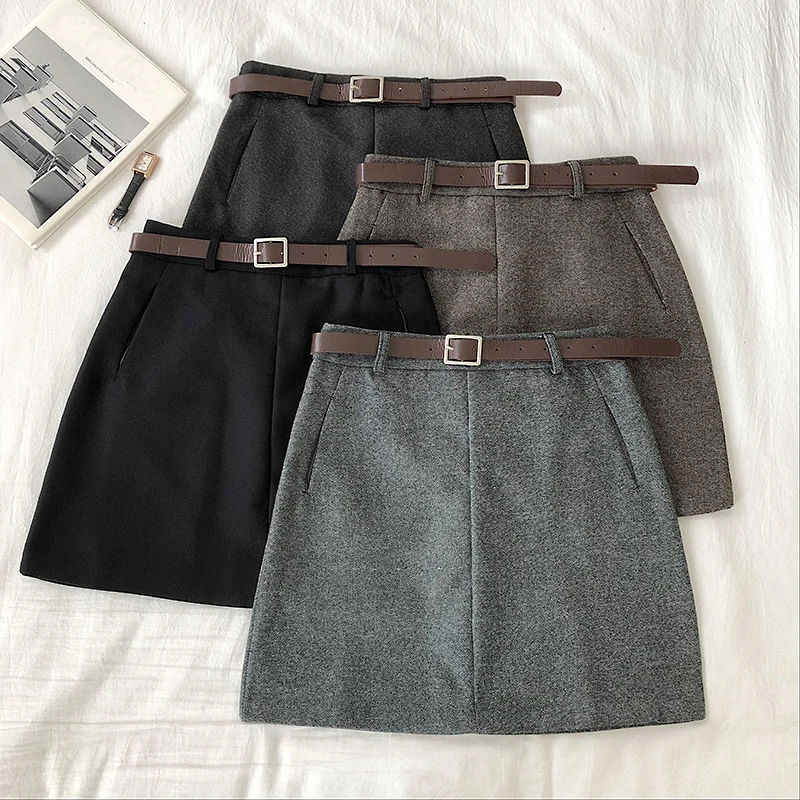 Женская шикарная юбка с поясом Осень зима 2020 Повседневная однотонная