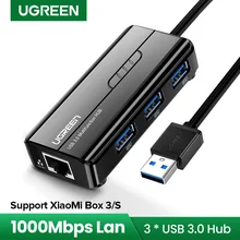Ugreen USB Ethernet USB 3.0 2.0 to RJ45 USB HUB for Computer Xiaomi Mi Box 3/S Set-Top Box Ethernet Adapter Network Card USB Lan