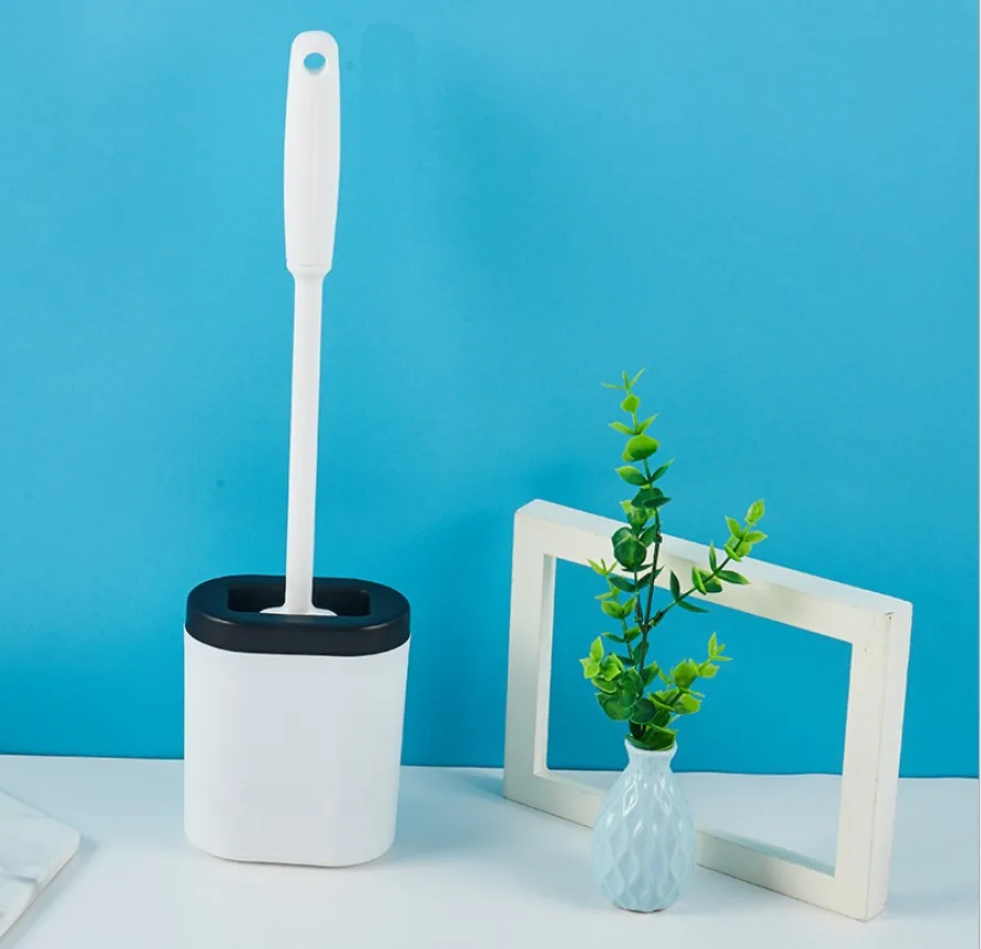 

Silicone Toilet Brush Wall Mounted Flat Head Cleaning Brush Set Toilet Brush Holder Set Clean Tool Durable Bathroom Accessory