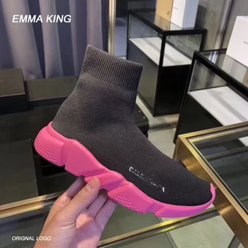 

women Stretch Sock Boots Big Brand Candy Color Ankle Boots Unisex Shoes Big Size 45 Brand Sock Shoes Couple Sneakers Comfortable