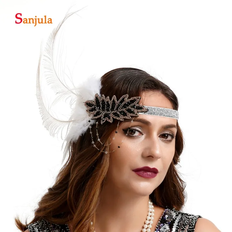 Ободок с перьями павлина вечерние головные уборы для выпускного вечера 1920s винтажные свадебные аксессуары для волос para novia BQ023