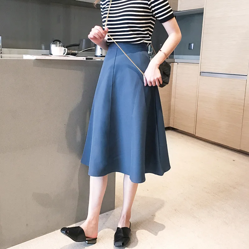 

2019 Autumn And Winter New Style High-waisted A- line Skirt Women's Mid-length Loose-Fit Versatile INS Pleated Skirt Big Hemline