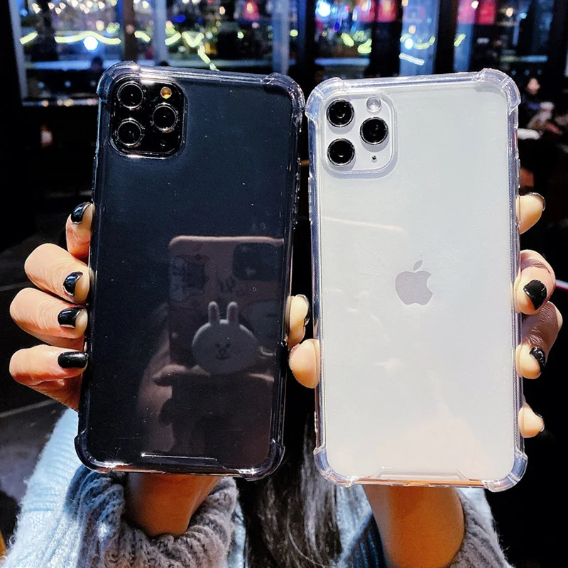 Прозрачный ударопрочный чехол бампер для IPhone 12 11 Pro Max XR Xs однотонный ярких цветов