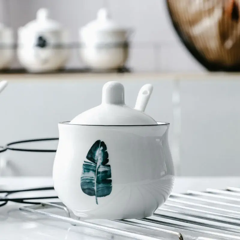 Ceramic Seasoning Jar Three-piece Kitchen Utensils Seasoning Box Household Salt Seasoning Seasoning Tank Combination Set Send