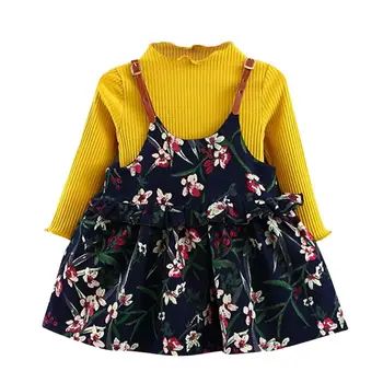 

2pcs Clothes Set Floral Baby Kids Girls Cotton Warm Long Sleeve Fashion Trend Temperament Pullover Sweater and Sling Dress