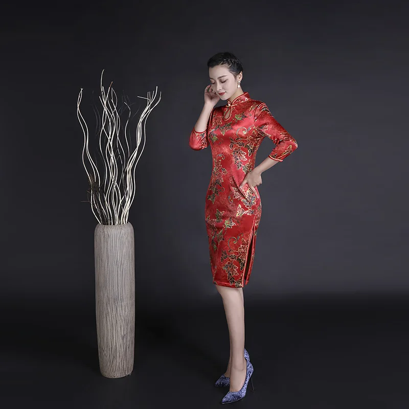 Китайское традиционное платье Элегантное Qipao Vestidos Размер M-4XL велюровое платье до колена Cheongsam