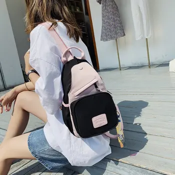 

Girls Backpack New Nylon Waterproof Lightweight Small Capacity Fresh Contrast Color Backpack College Students Daily Phone Bags