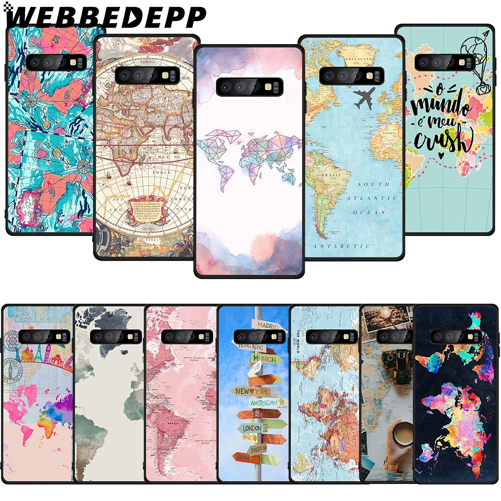

WEBBEDEPP World Map Travel Soft Case for Samsung Galaxy S6 S7 Edge S8 S9 S10 Plus S10e Cover