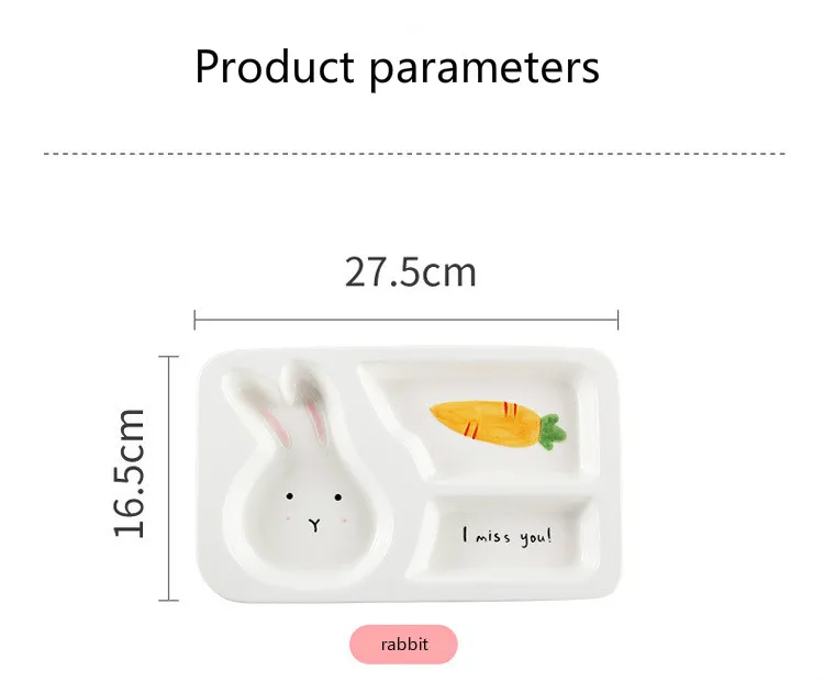 3 Design Creative Ceramic Dinner Plate Cartoon Tableware Children's Meal Dish Rabbit Elephant Breakfast Plate Household Plate