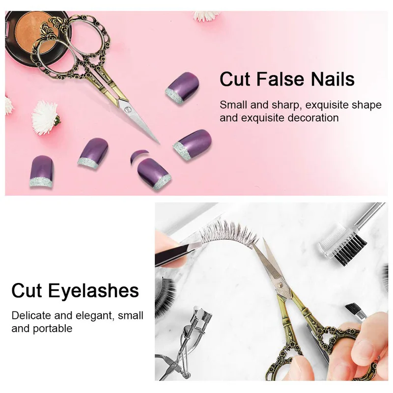 Stainless Steel Scissors Beauty Scissors 1PC(7.8*15cm) 6Color Retro Scissors For Makeup/Embroidery/Nails/Sewing Trimmer Metal Cuticle Tool