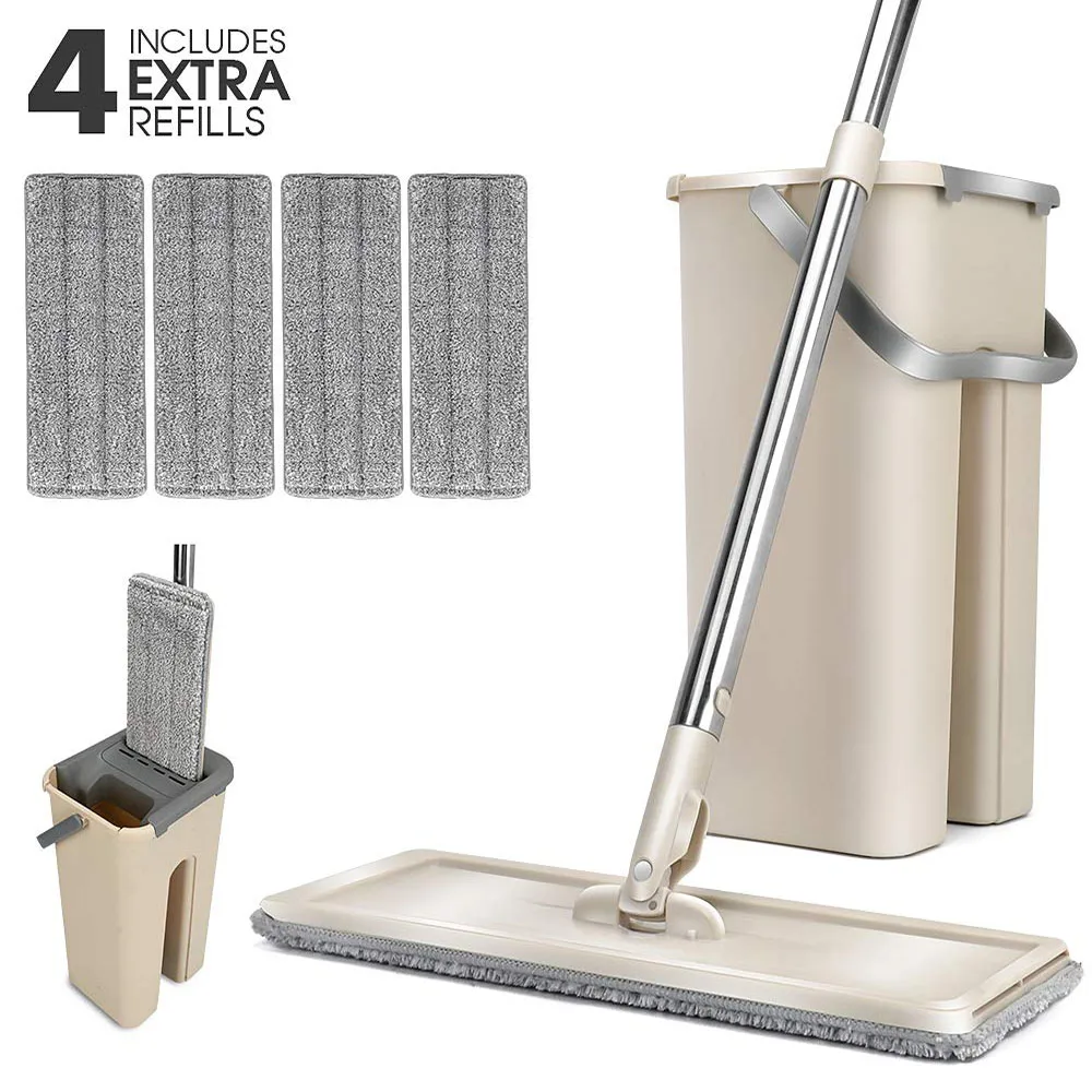 

Floor Mop Set with 4PCS Replacement Mop Heads Magic Flat Floor Cleaning Mops Separate Clean and Dirty Water Flat Floor Mop Set