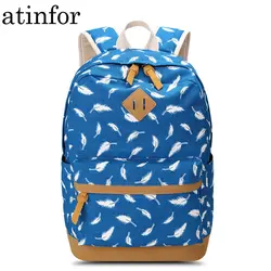 Atinfor Брендовые женские перо школьный рюкзак с печатью Сумка для подростков чехол для ноутбука Для Путешествий Холст женский рюкзак