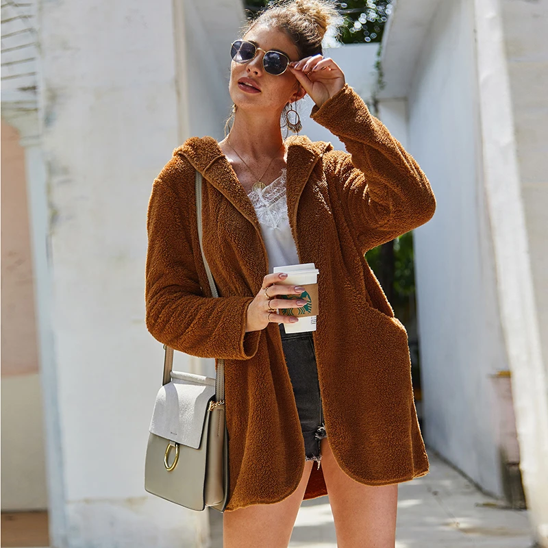 

Faux Fur Coat 2019 Women Autumn Winter Warm Soft Teddy Jacket Casual Female Outerwear Coat Fashion Slim Hooded Jacket