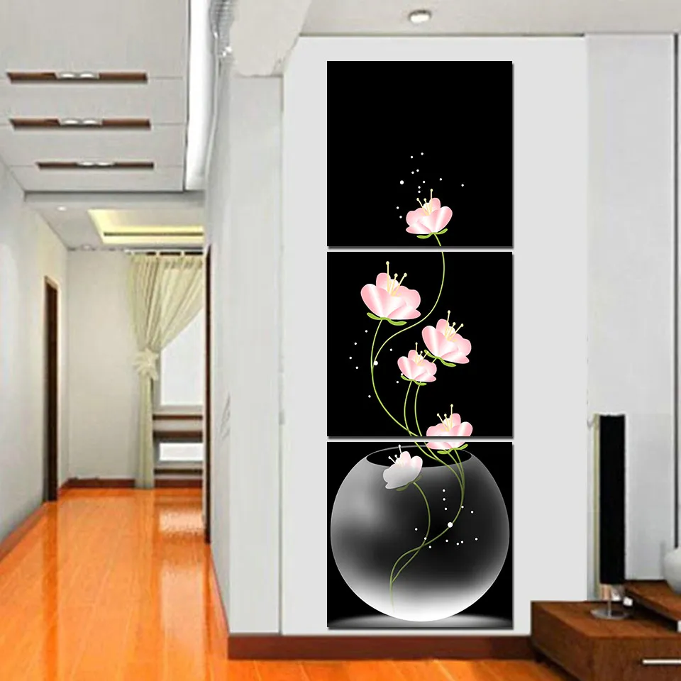 

3 Pieces Black Flower Blossom Posters Wall Art Canvas Pictures Home Decor Paintings Accessories Living Room Bedroom Decoration